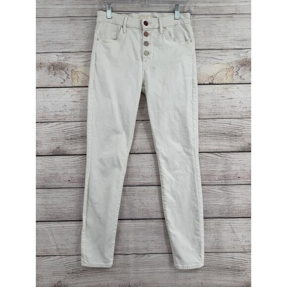 Mother The Pixie Jeans Womens 28 White High Rise Button Fly Stretch USA Denim - Picture 1 of 14
